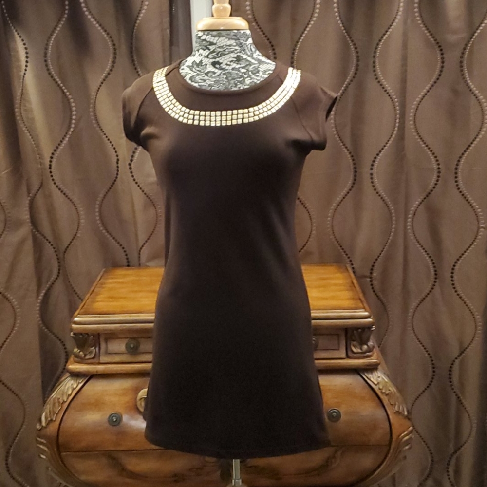 BCBG Max Azria brown dress with studs, size S